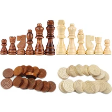 62 Pieces Wooden Checker Pieces & Chess Pieces 2 in 1 Chess Game Set Board Ga
