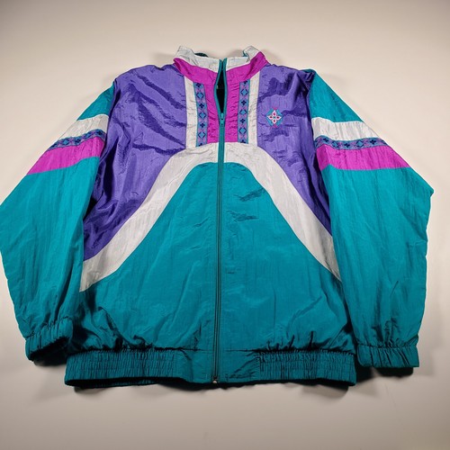 Vintage Bold Spirit Colorblock Windbreaker Jacket Floral Accent Women's Med. 80s
