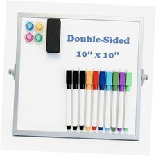 Small Desktop White Board with Stand, 10" x 10" Double-Sided Magnetic Dry