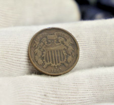 1865 US 2 Cent Piece VG Details Corrosion, Rim Nick