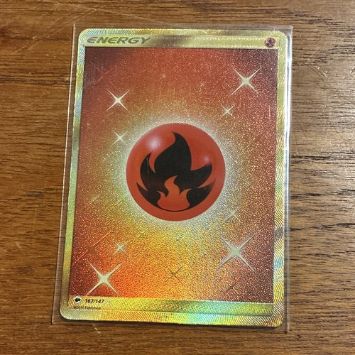 Fire Energy 167/147 Secret Rare Gold Holo Pokemon Sun & Moon Burning Shadows Lp