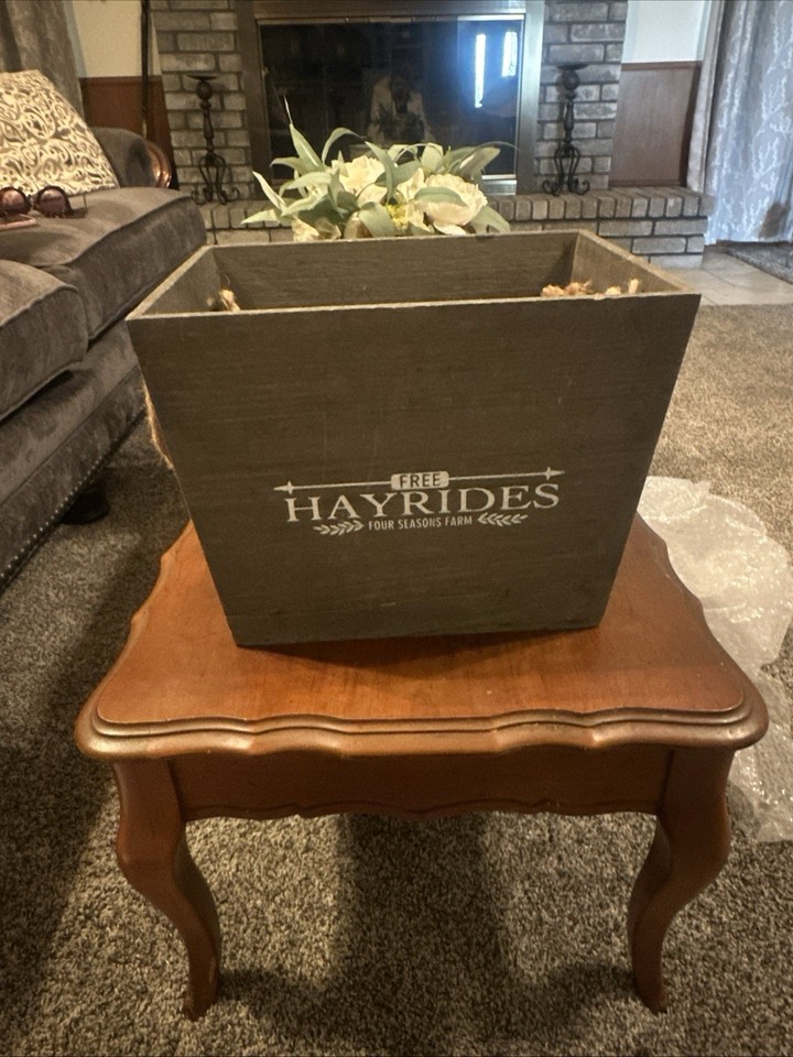 Text Box Farm Fall Decor Gray Wood Hay Rides Box Planter W Rope Handles 10x13x10 | eBay