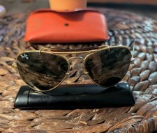Vintage B L Ray-Ban Aviator Sunglasses Gold Frame Diamond Lens USA