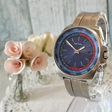 Paul Smith World Time Closed Eyes Solar Radio Watch Blue Silver 4 2 cm