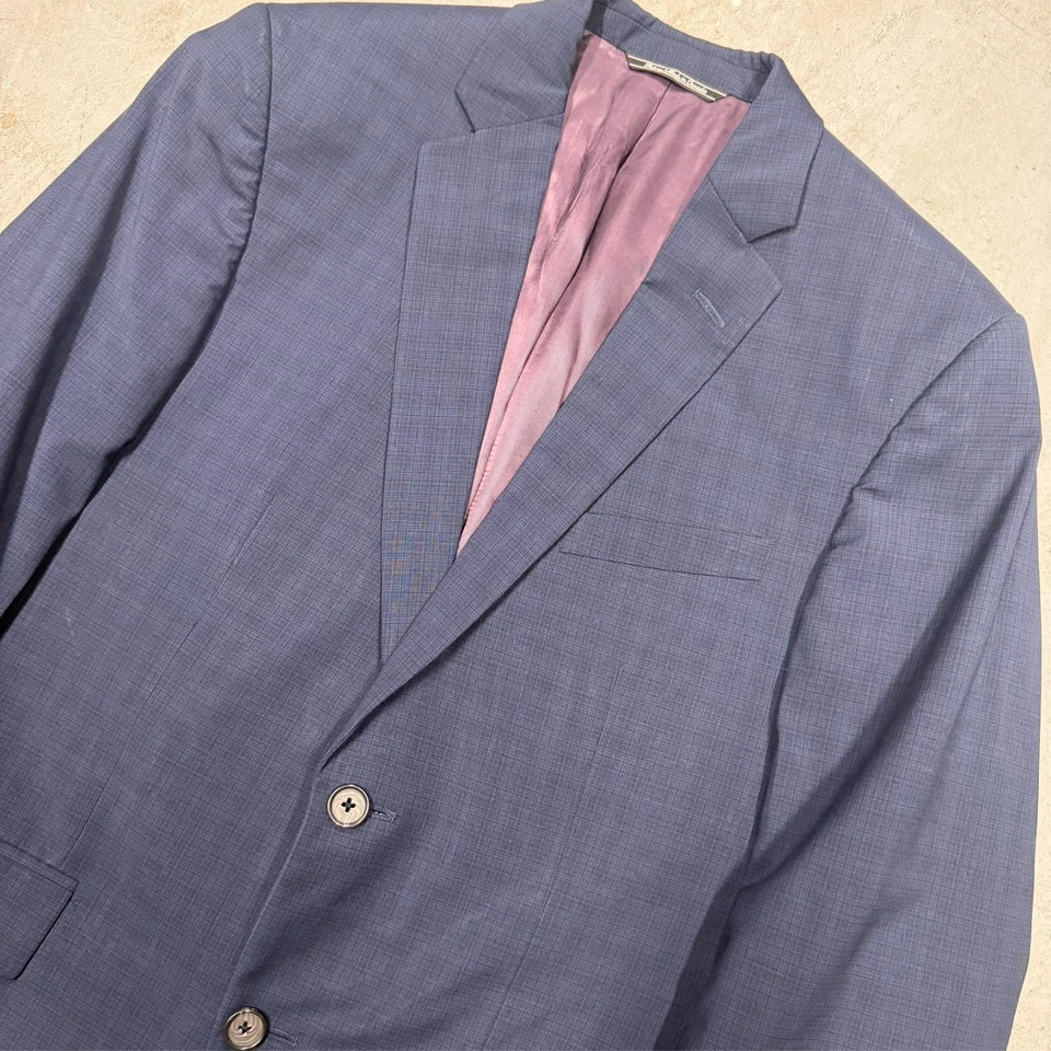 Harry Rosen Suit 2pc Jack Victor Check Blue Wool Canada 38 S 34x30 - Image 3 of 4