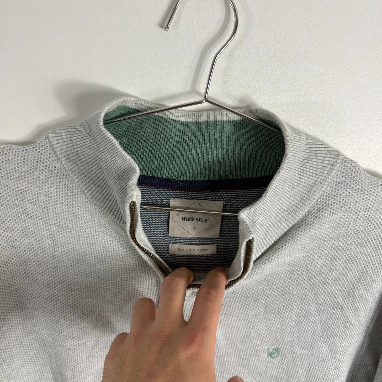 white stuff quarter zip knitted pique crew pullover light grey jumper image 3