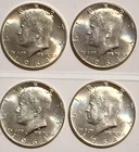 Lot of 4 Beautiful Uncirculated 1964-P John F Kennedy Silver Half Dollars