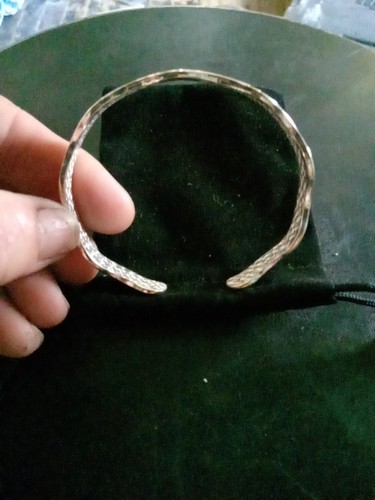 Silver Tone Bangle With Wave Pattern - Picture 2 of 6