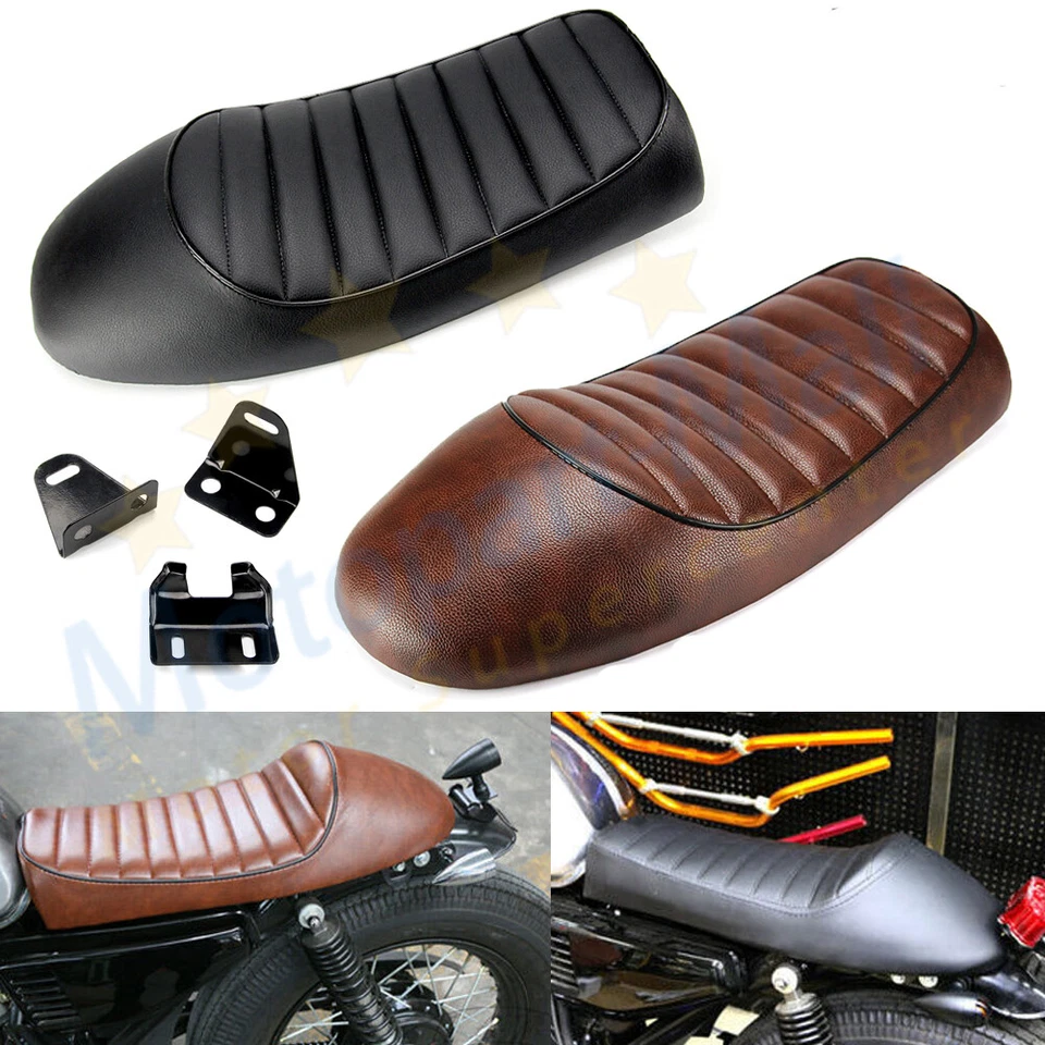 Universal Motorcycle Cafe Racer Seat Flat & Hump Saddle For Honda Suzuki Yamaha - Image 3 of 4