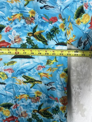 Aloha Republic Mens XL Shirt Blue Hawaiian Turtle Fish Tropical Palm Button Up - Picture 9 of 16