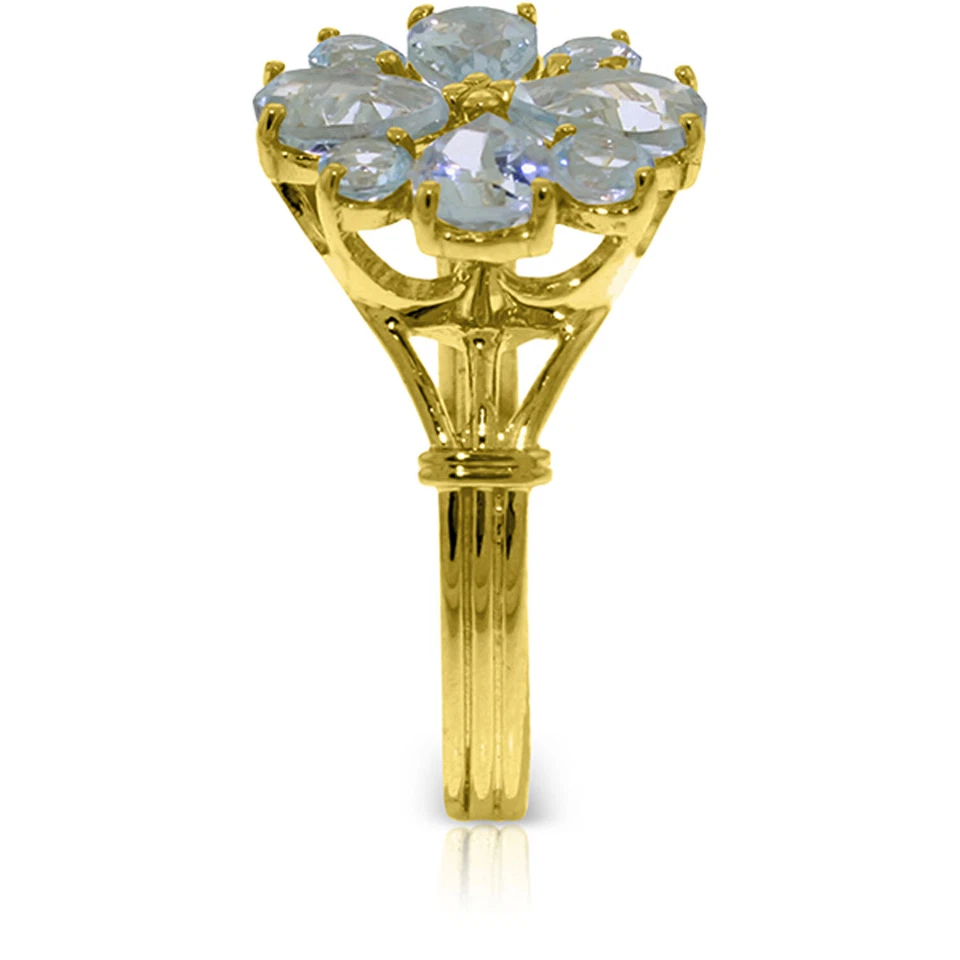 Novo em folha anel de ouro maciço 14K 2,43 CTW água-marinha natural - Imagem 2 de 4