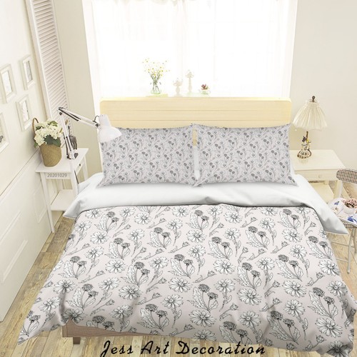 3D Pattern Small Daisy Gray Quilt Cover Set Duvet Cover Bedding