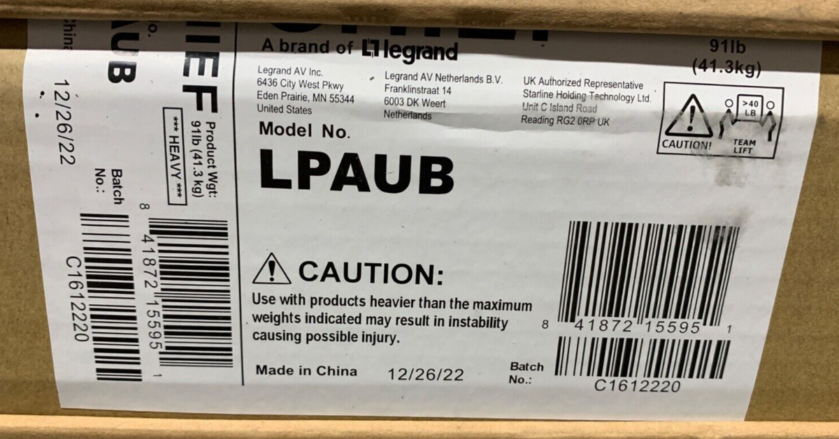 Chief LPAUB Series Large Fusion Manual Height Adjustable Mobile AV