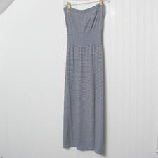 Lark + Grey Navy Blue Striped Strapless Elastic Waist Rayon Blend Midi Dress S/M