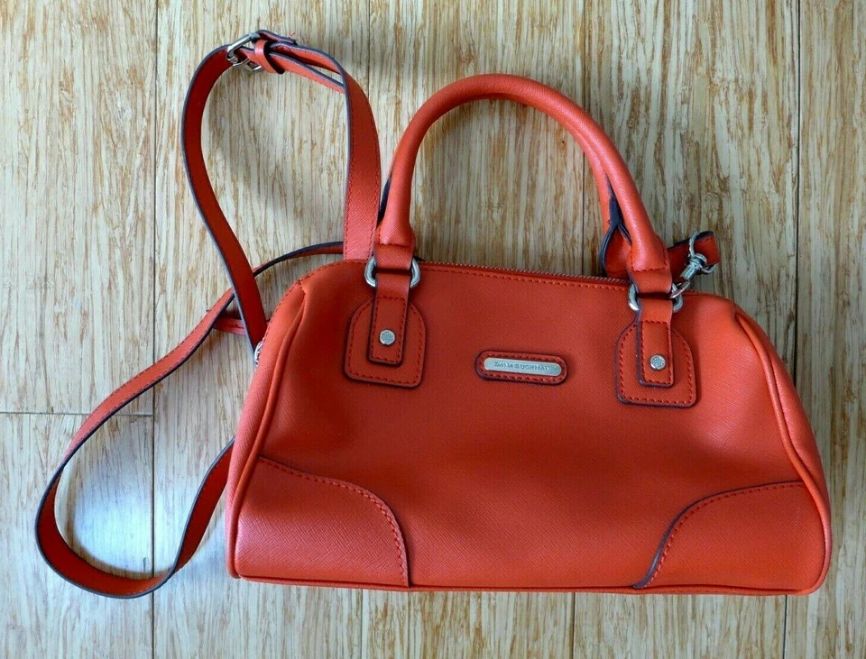 Dana Buchman Imitación Cuero Naranja Brillante Bolso Cartera Forro Cebra NUEVO