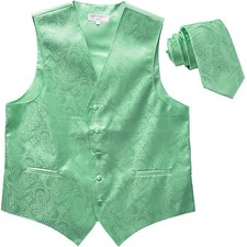 New Men's formal tuxedo vest Waistcoat 2.5" skinny necktie paisley aqua green