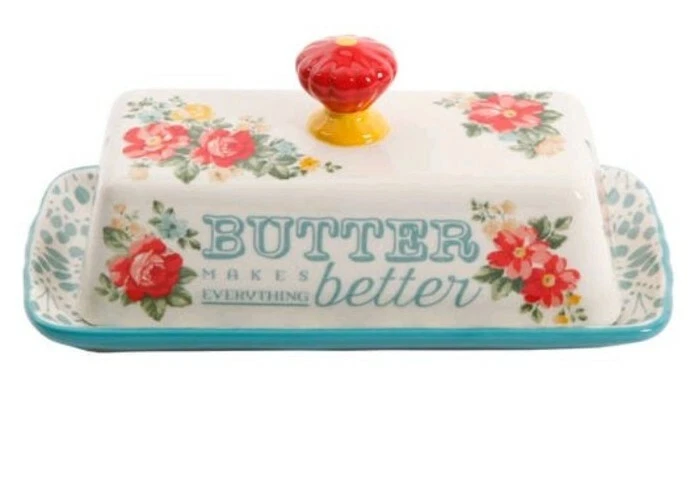 Pioneer Woman ~ VINTAGE FLORAL ~ Multicolored ~ Covered ~ Stoneware Butter Dish
