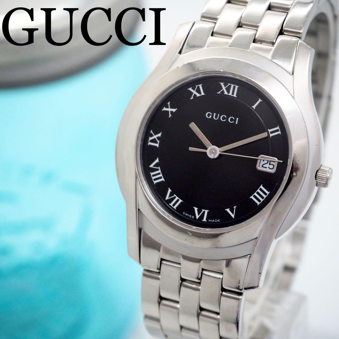 249 GUCCI メンズ 時計 5500M デイト シルバー ブラック　グッチ 249 GUCCI Men's Watch 5500M Date Silver Black Gucci | eBay