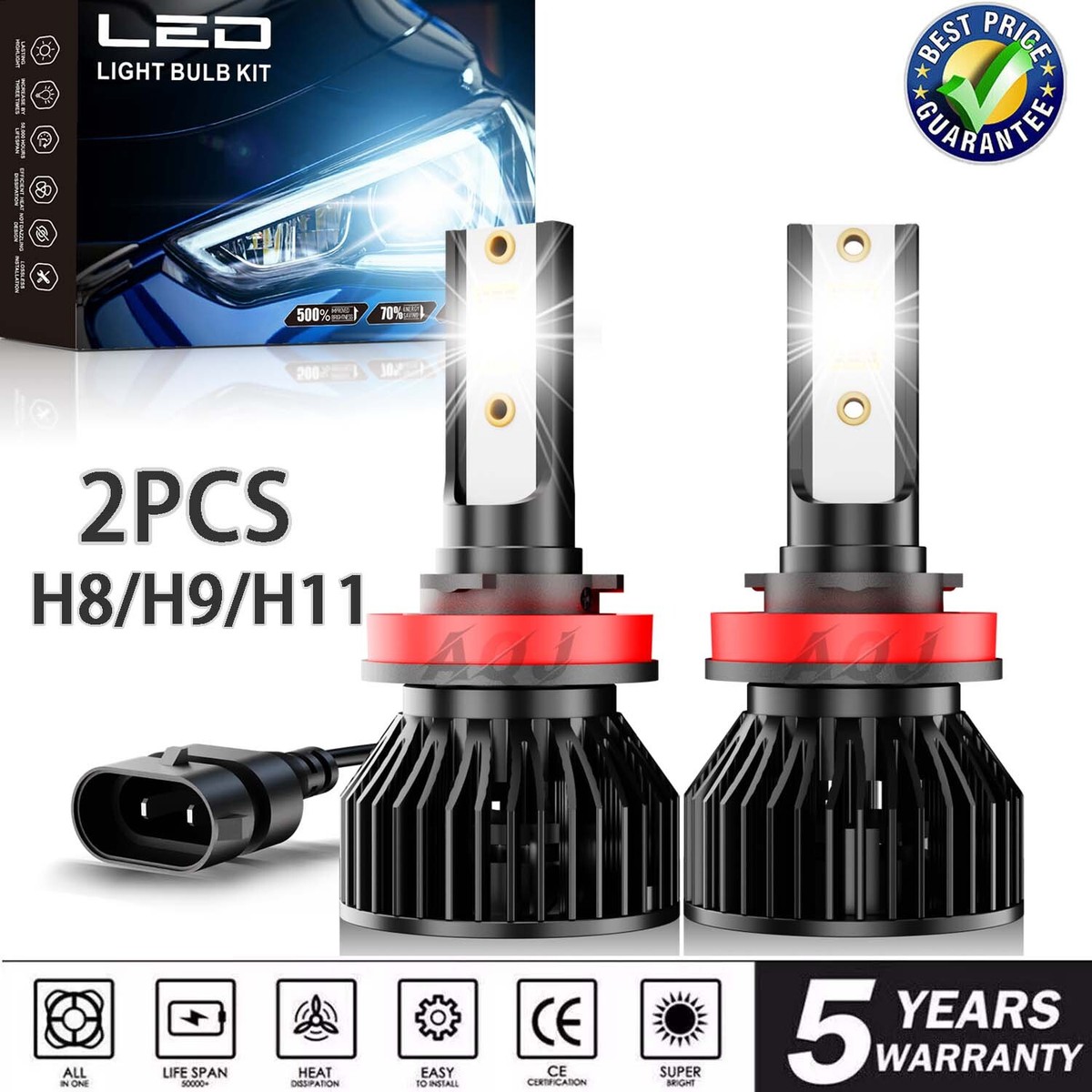 AUXITO H11 CSP LED Headlight Bulbs, 30000LM 6500K Super Bright, Plug And Play - View #3