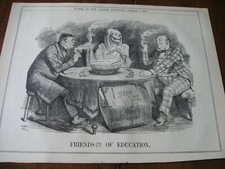 1889 Original POLITICAL CARTOON - TYPHOID FEVER as SKELETON SKULL School Plans