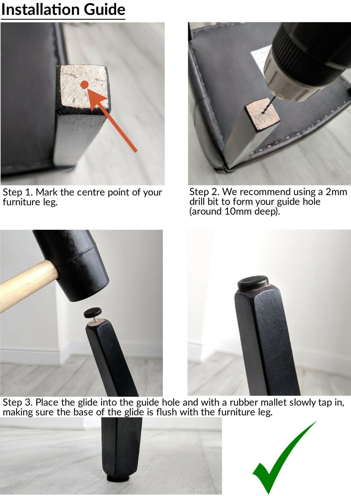 30mm Nylon Furniture Glides, Pack of 24 NailOn Chair Sofa FeetMade in