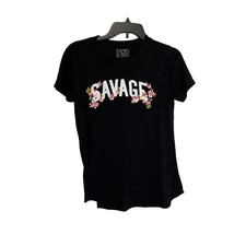 Modern Lux Black Savage Floral Short Sleeve Burnout Shirt Graphic Tee Womens XS