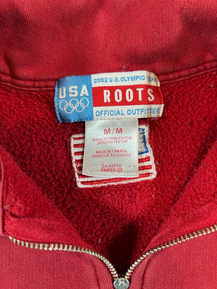 Vintage 2002 Roots U.S Olympic Team 1/4 Zip Pullover Red Sweater Mens Sz Medium - Image 4 of 4