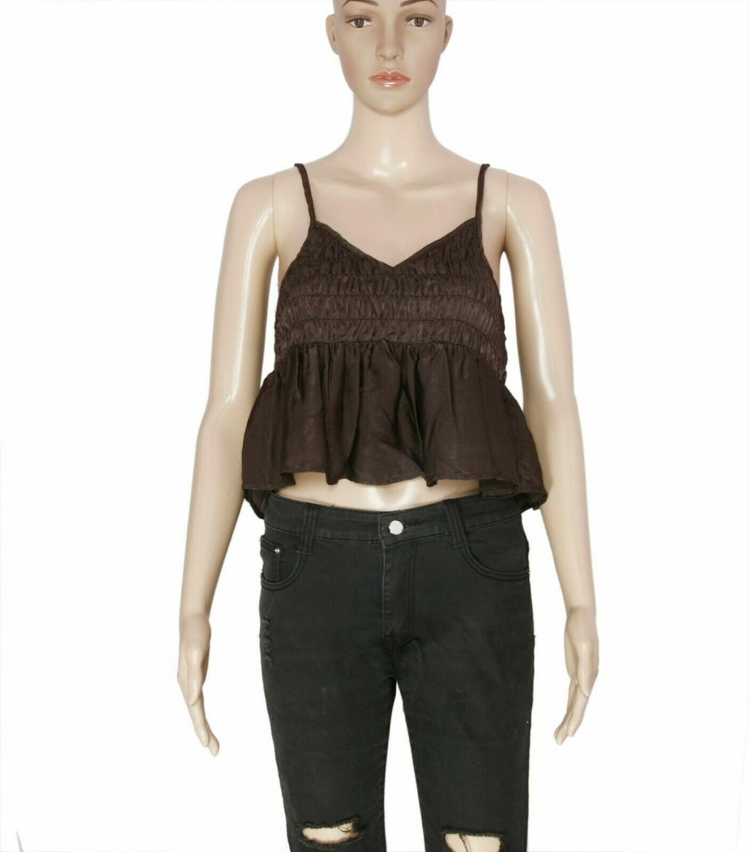 Urban Outfitter UO Cleo Satin Smocked Sleeveless Peplum Cami Tank