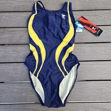 TYR Durafast Women Alliance Splice Maxfit 1 pc Swimsuit Navy/gold Sz 30  NEW