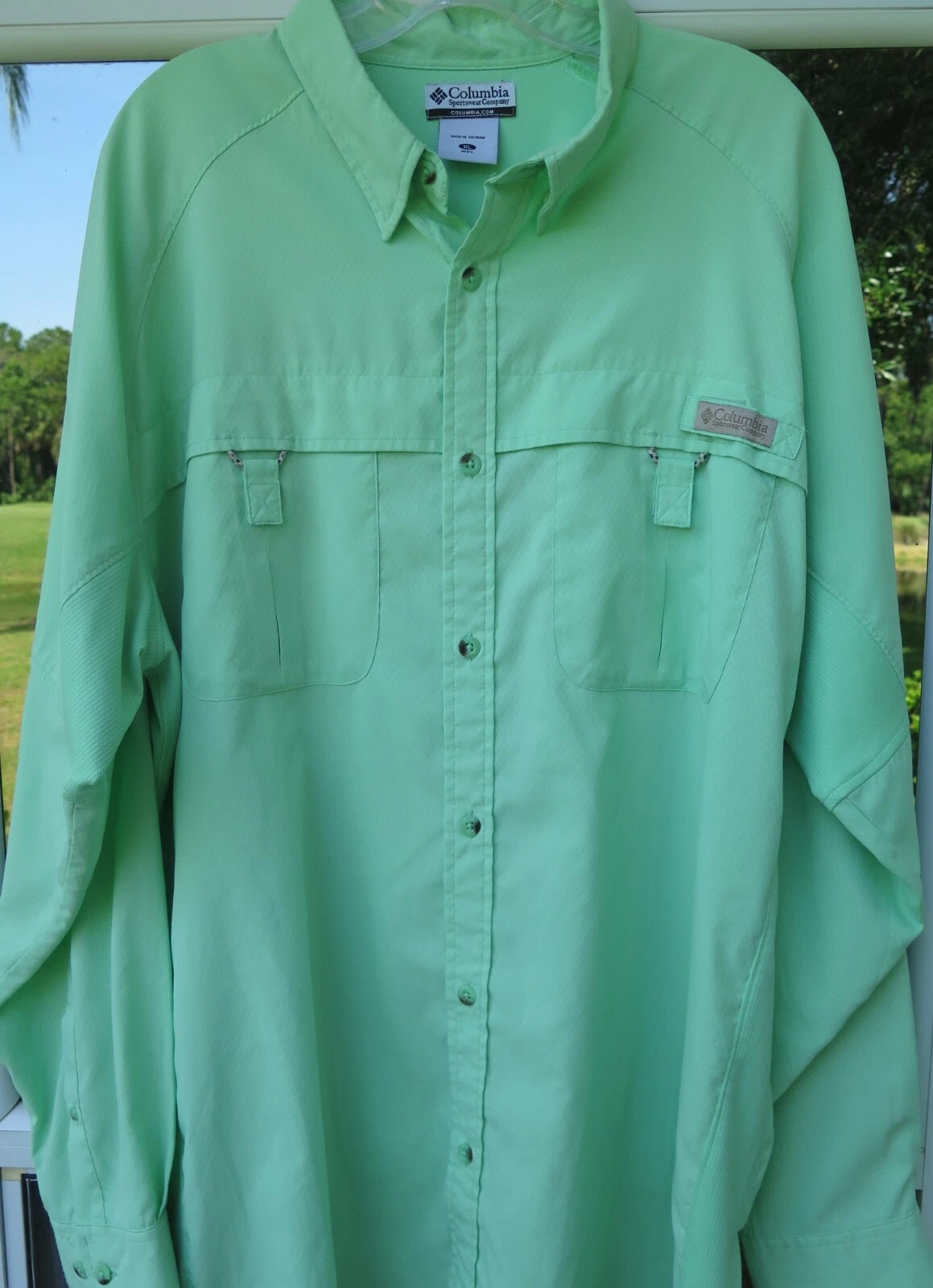 Columbia PFG Mens Long Sleeve Omni-Shade Light Green Vented Fishing Shirt XL