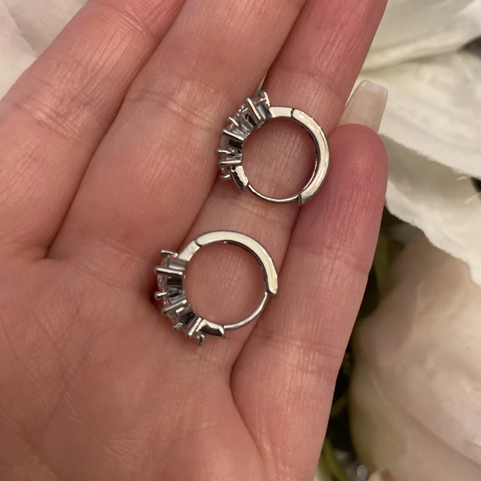 Pendientes Mujer Aros de Plata Oro Blanco 18K Dorado Circonia Resistente 273D - Imagen 2 de 4