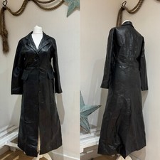 Vintage Leder Company 100% Genuine Leather Full Length Trench Coat Black Size 10