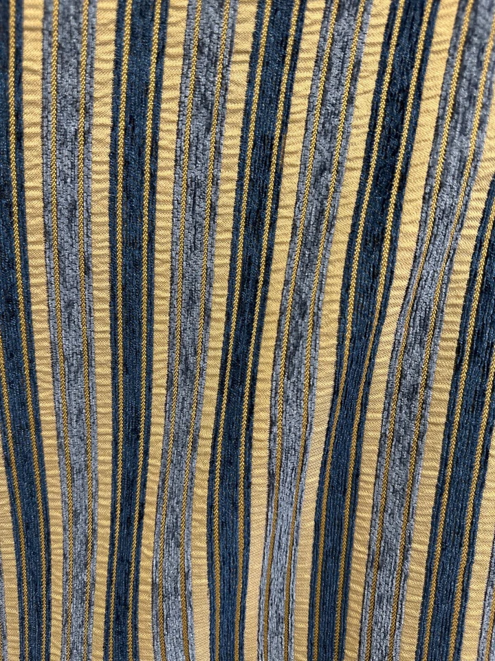 TELA BROCADO TAPICERÍA CHENILLA RAYAS AZUL BEIGE (56 pulg.) Vendido por Foto 4 de 4