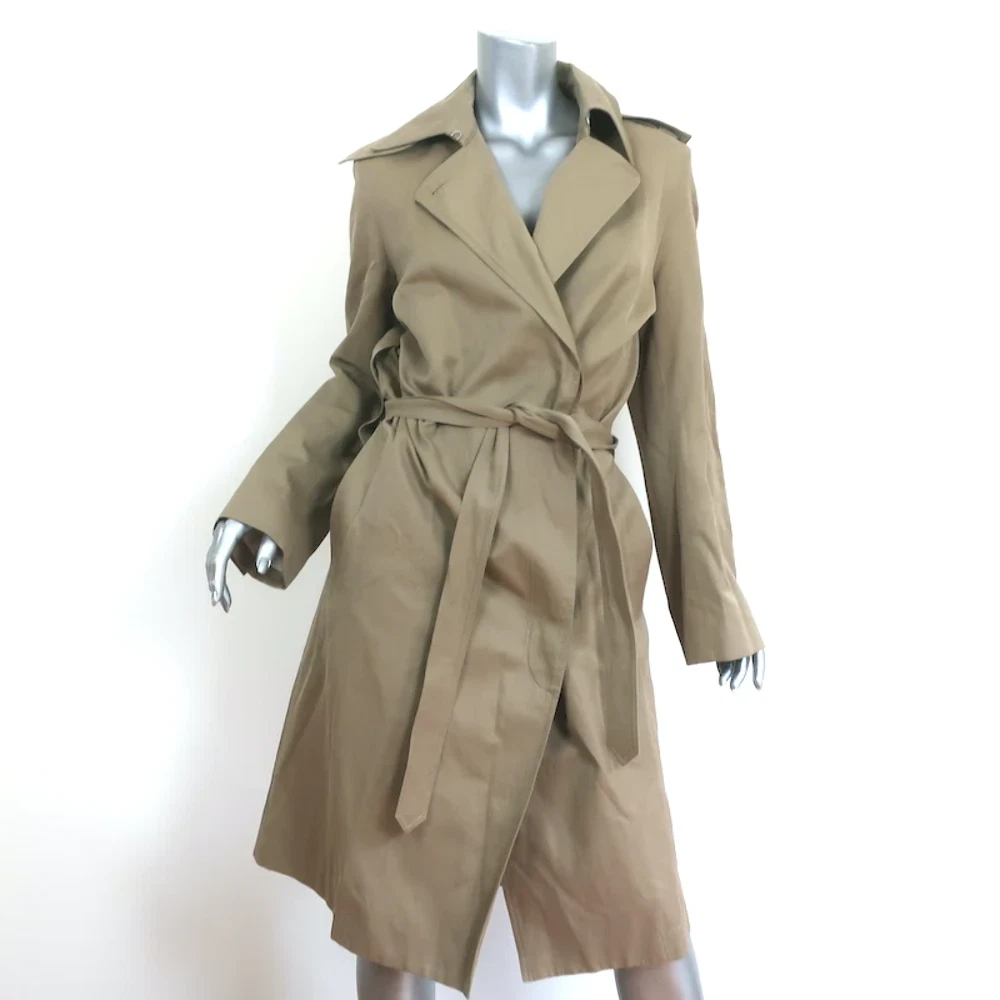 Helmut Lang Trench Coat Khaki Cotton Linen Size Large Belted Jacket