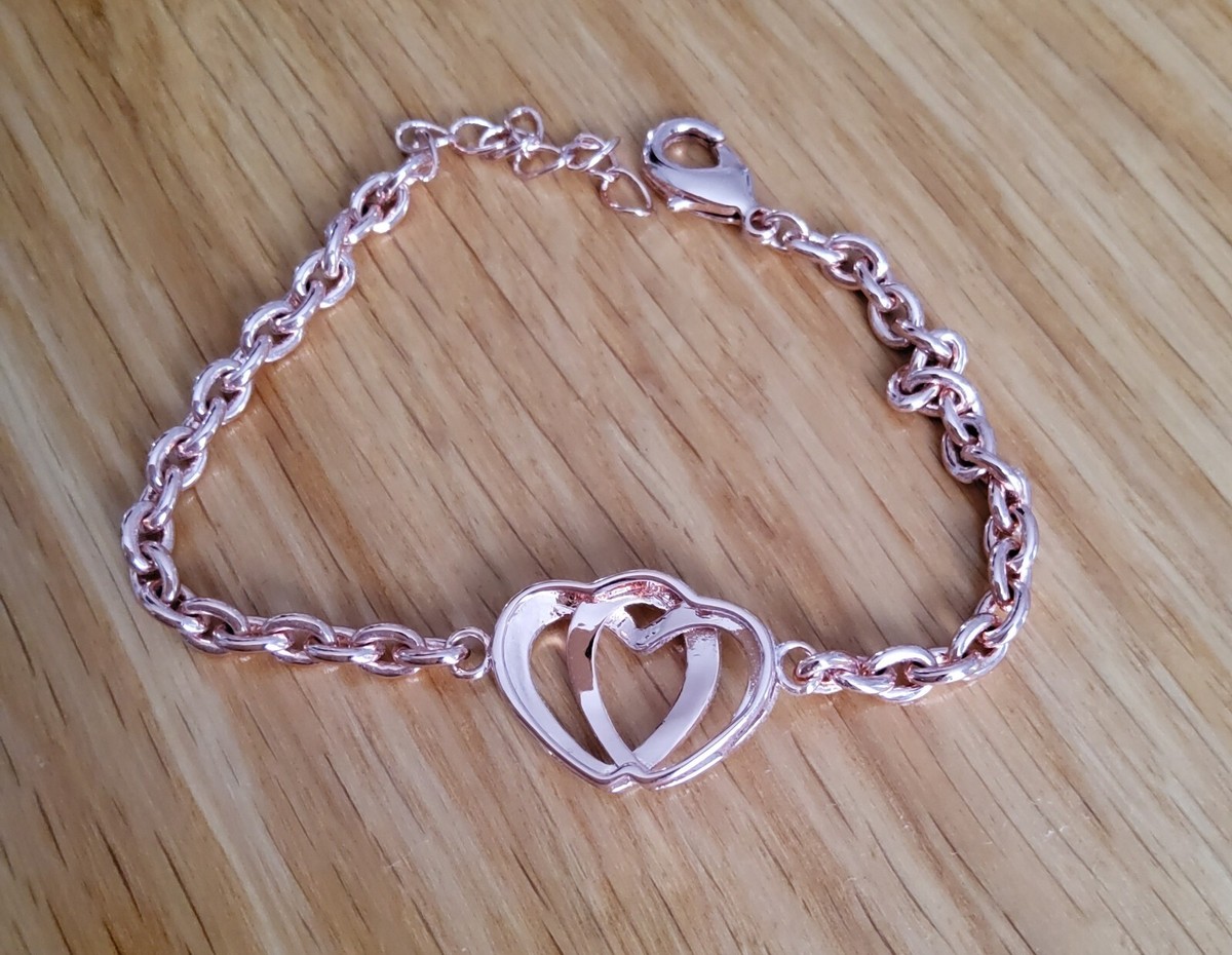 Warren James Swarovski Rose Gold Crystals Double Heart Bracelet