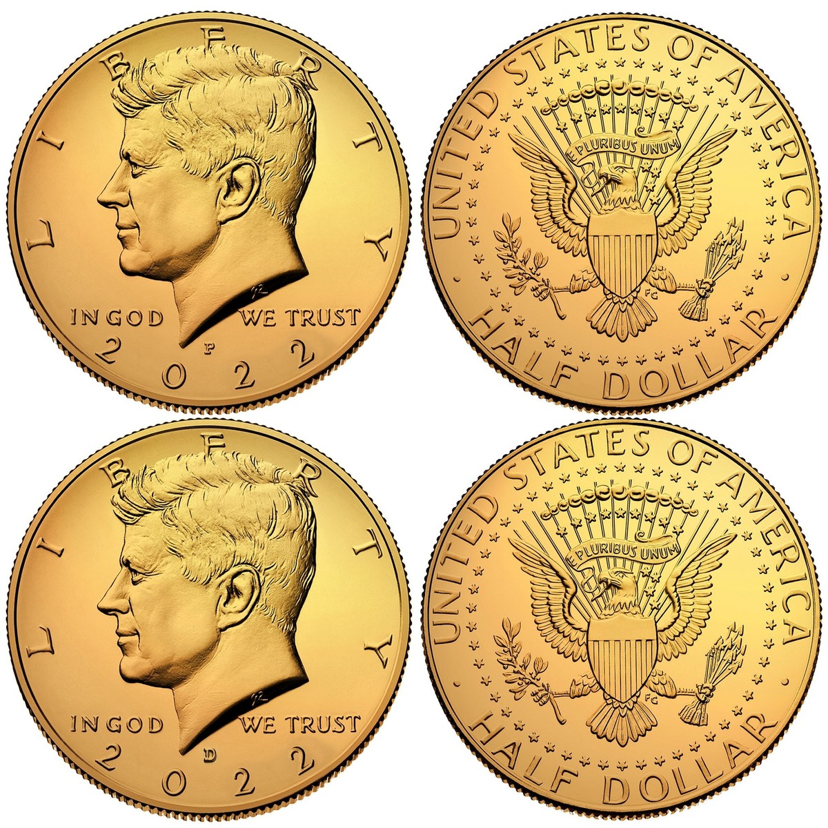 ham004 ジョン・F・ケネディ 半ドル 24KTゴールドコイン 2022-D 24K GOLD Gilded JFK Kennedy Half Dollar Coin (D Mint