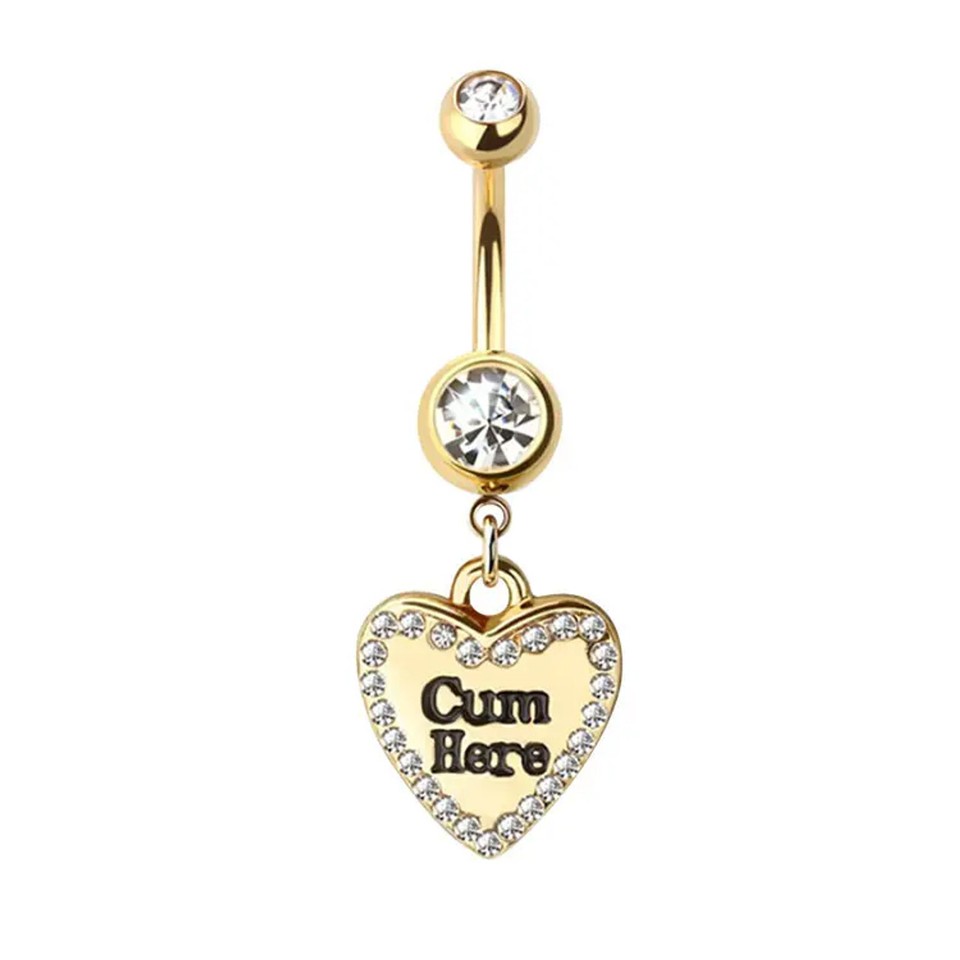 Dangle Belly Button Rings 14G Love Heart Clear CZ Belly Ring Navel Piercing Jewelry 10mm