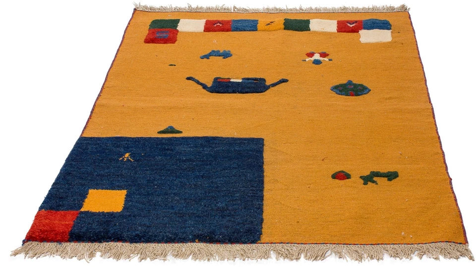 Teppich Kelim Gabbeh ca. 100x140 cm | Gelb | Wolle | handgewebt - Bild 3 von 4