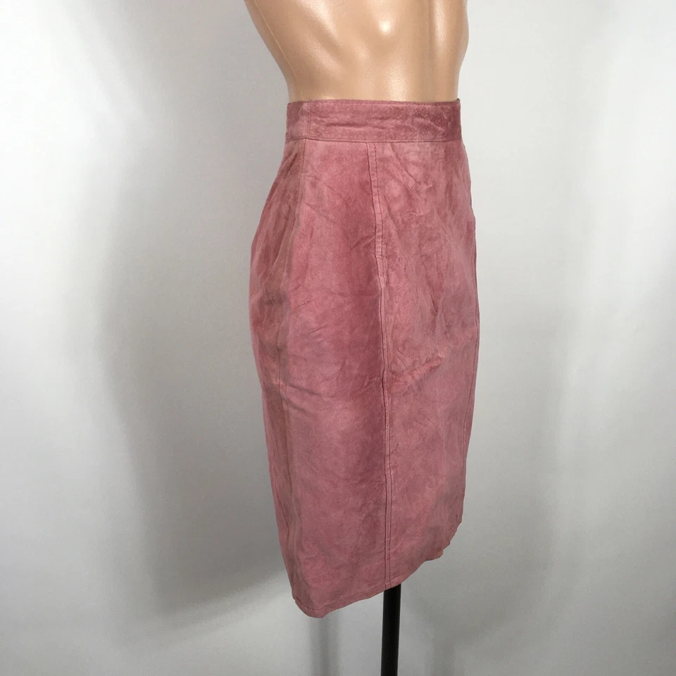 CHIA PINK Suede LEATHER BACK ZIPPER SLIT SEAMED PENCIL SKIRT SZ 2 VTG 90s y2k - Image 3 of 4