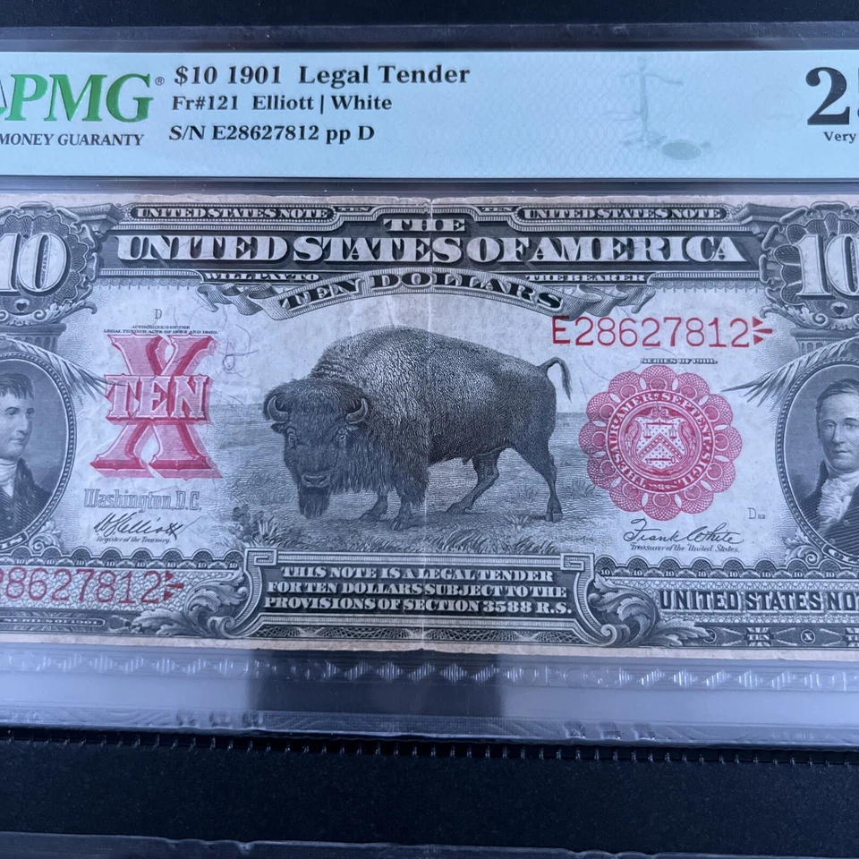 1901 $10 Legal tender Fr#121 PMG-25 Buffalo Note  - Image 3 of 4