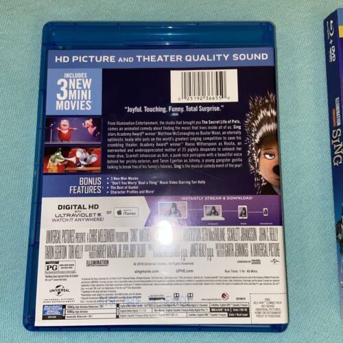Sing Blu Ray Dvd Children Musical Animated 3 Mini Movies 2016 Idris Elba Reese - Picture 3 of 8