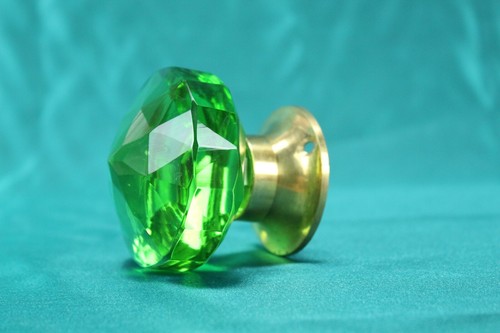 Vintage Green Glass Door Knob with Diamond Cut | Elegant Victorian Style Home - Picture 4 of 9