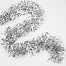 5.12 Inch Width Silver Metallic Foil Tinsel Garland for Christmas Tree Halloween
