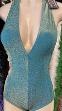 D  Perrotti Women  s Blue Glitter Halter One-Piece Swimsuit Spandex One Size