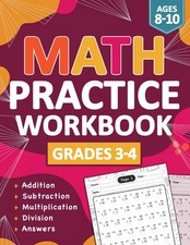 Math Practice Workbook For Grades 3-4 With Addition, Subtraction, Multiplication