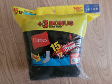    Boy's L Black Hanes 15 Pack Cushion Crew Socks New NIP Large 3-9 Value Set