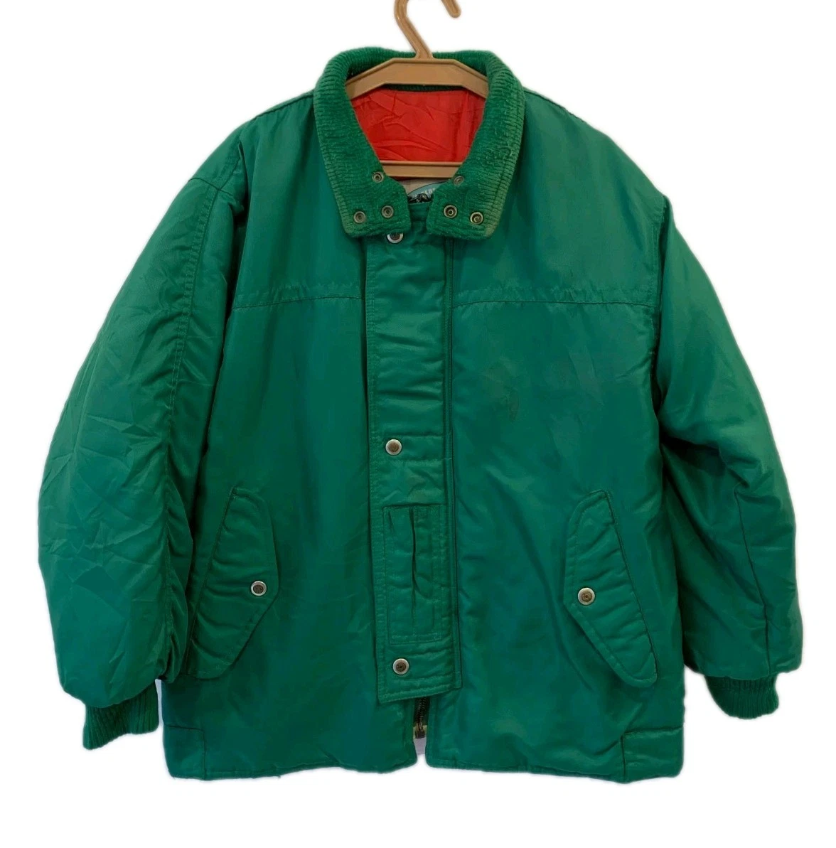 Vtg Carrera Puffer Jacket Green Mens L Quilted Insulated Winter Coat Stained#124