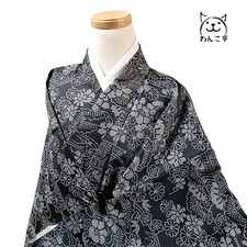 Wankotei Wa71 Kimono Black Synthetic Washable Fine Pattern Japan