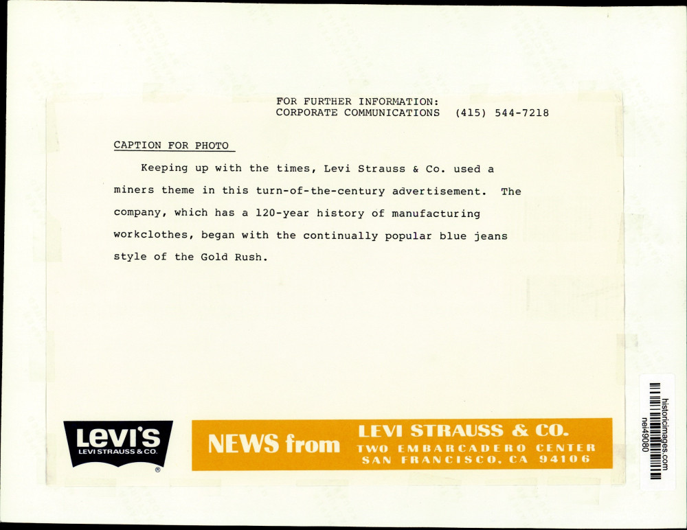 Press Photo Levi Strauss Company Advertisement with Mining Theme