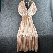 V Neck Pleated Peach Ballerina Length Dress Prom Wedding Party Grunge Punk Glam